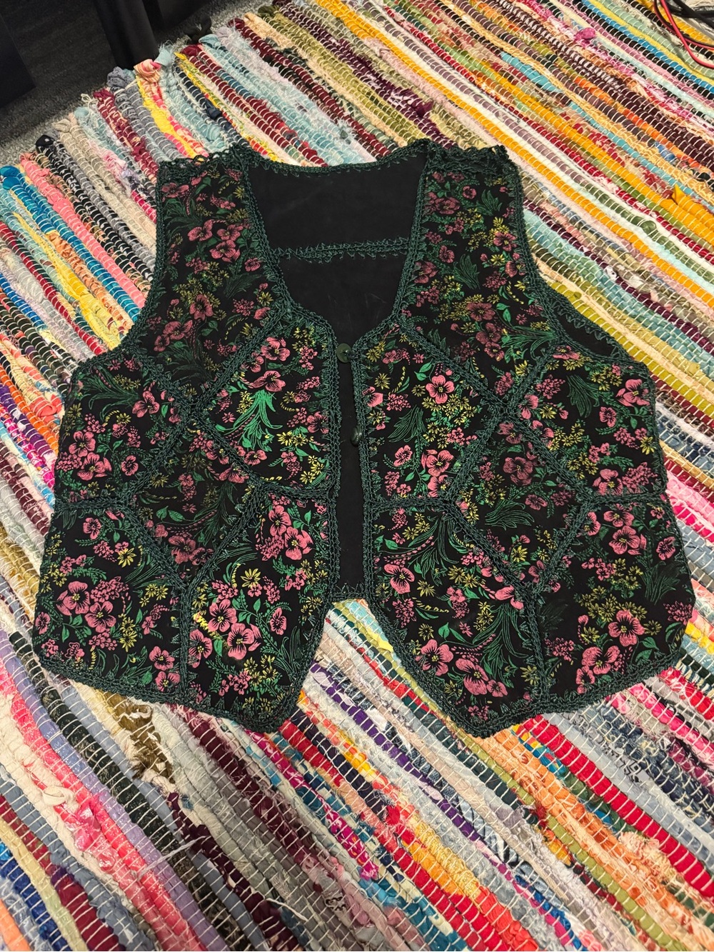 Vintage 1970s Patchwork Hand Painted Leather Vest